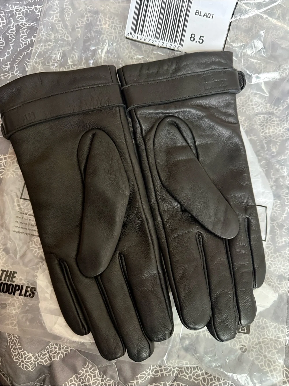 The Kooples Lambskin Black Leather Belted Gloves NIP NWT Sz 8.5 Lg Ret $175